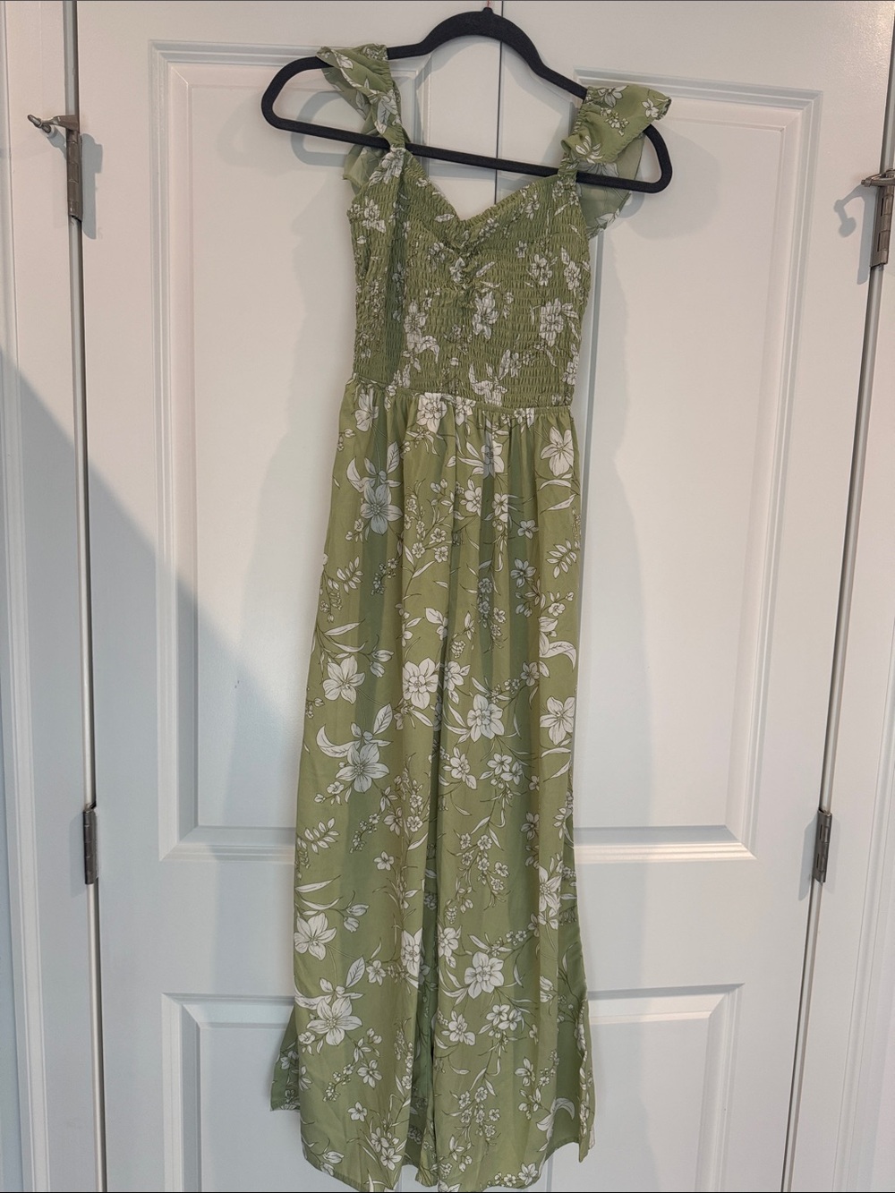 Green Floral Maxi Dress with Ruffle Straps